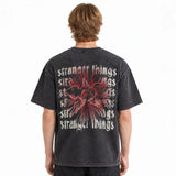 LAWLESSROW Stranger Things Demogorgon Gothic Text Vintage Acid Wash Tee