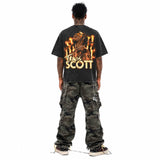LAWLESSROW TRAVIS SCOTT Inferno Scream Black Vintage Acid Wash Tee