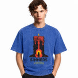 LAWLESSROW Sinners Caturday Night Candle Guitar Vintage Acid Wash Tee