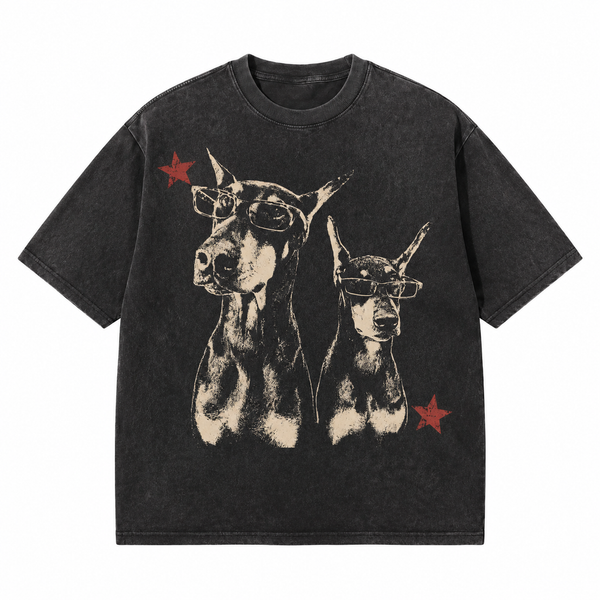 LAWLESSROW Cool Dobermans Star Vintage Acid Wash Tee - hover