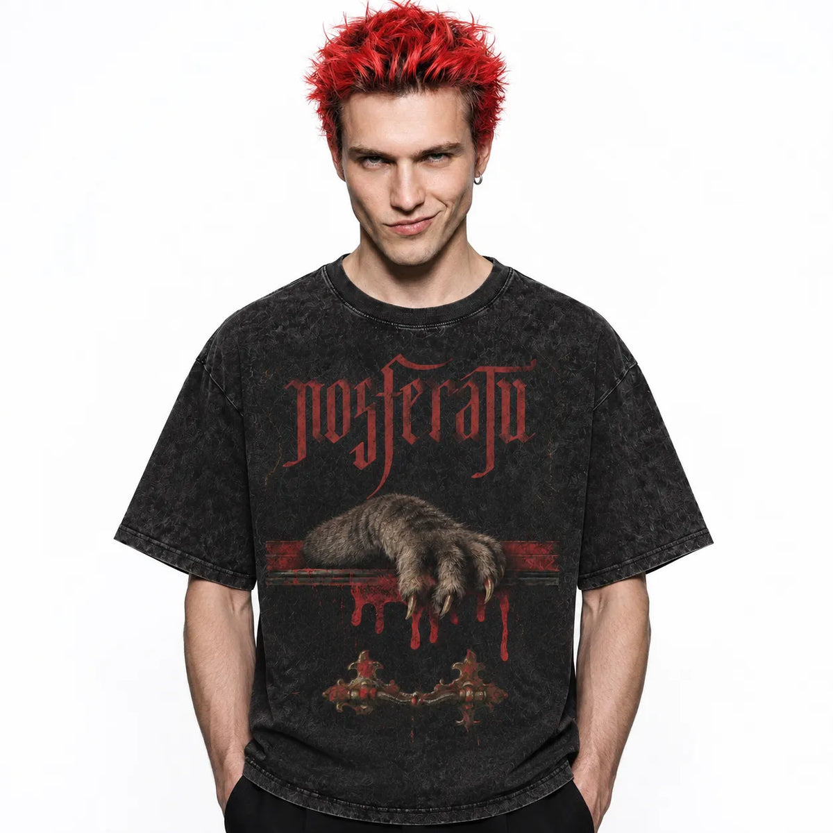 LAWLESSROW Nosferatu Claws Coffin Vintage Acid Wash Tee