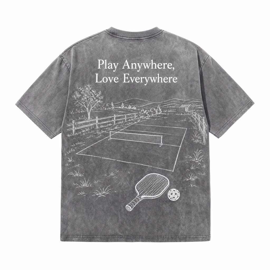 Lawless Row "Play Anywhere, Love Everywhere" Pickleball Washed Grey Oversized Tee