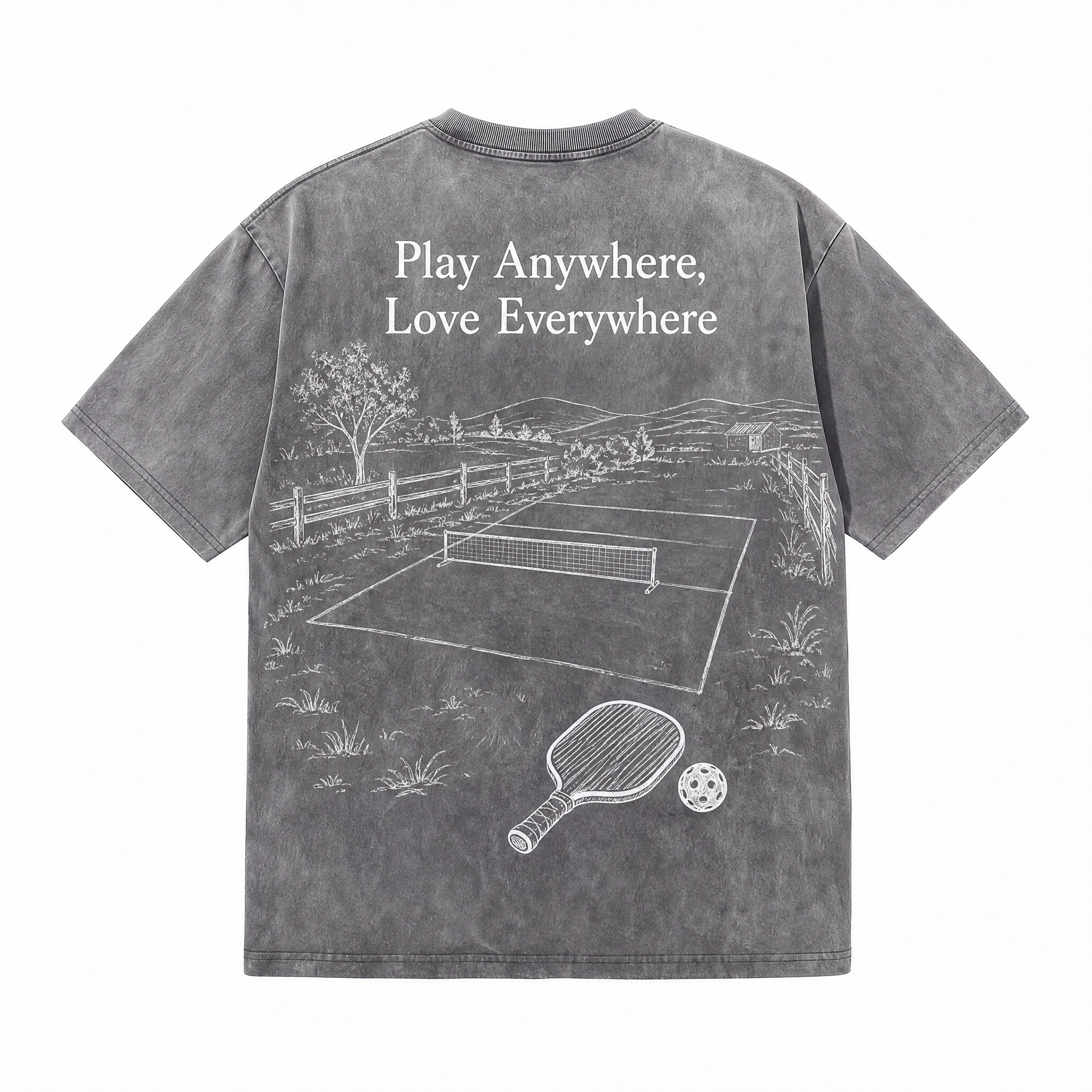 Lawless Row "Play Anywhere, Love Everywhere" Pickleball Washed Grey Oversized Tee