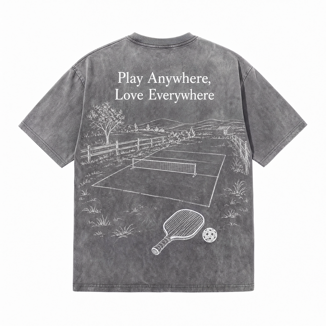 Lawless Row "Play Anywhere, Love Everywhere" Pickleball Washed Grey Oversized Tee Hover Image