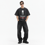 LAWLESSROW The Crow Figure Bird Graphic Vintage Acid Wash Tee
