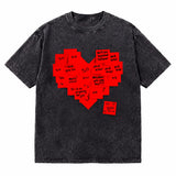 LAWLESSROW Obsession Red Sticky Note Heart Vintage Acid Wash Tee