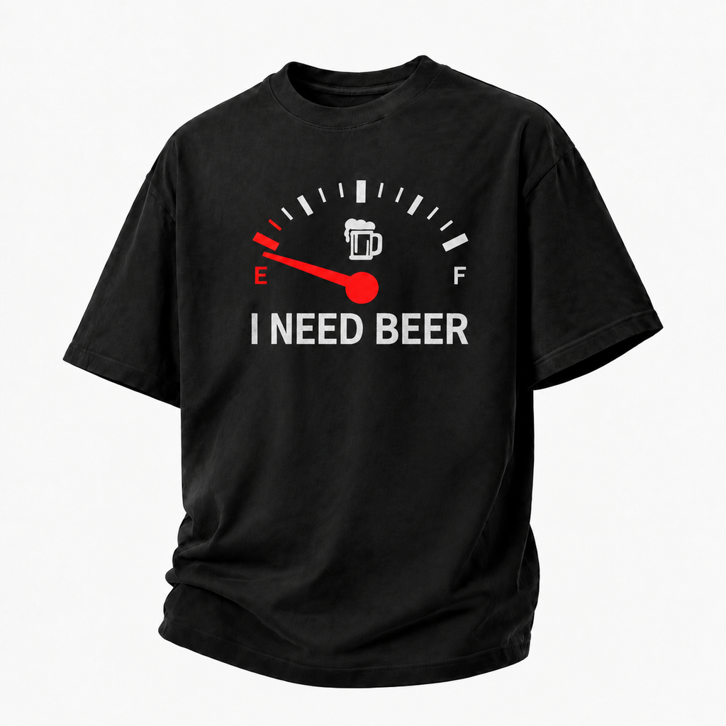 LAWLESSROW I Need Beer Fuel Gauge Front Print Vintage Heavy Tee