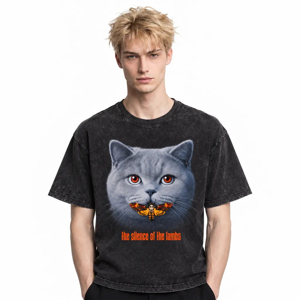LAWLESSROW Silence of the Lambs Death's Head Moth Cat Vintage Acid Wash Tee