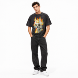 LAWLESSROW Pixel Flame Skull Vintage Acid Wash Tee