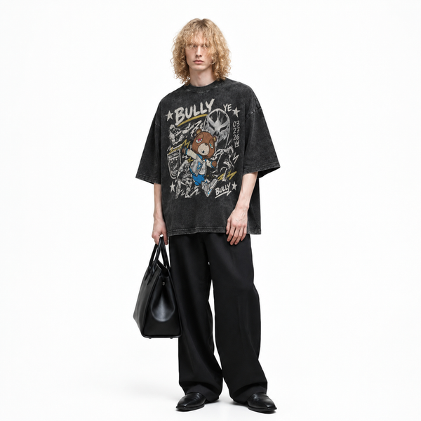 LAWLESSROW kanye west BULLY Vintage Black Acid Wash Tee - hover