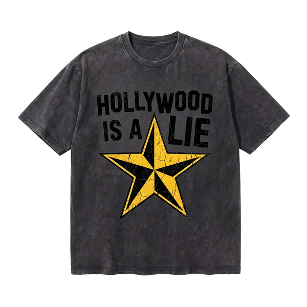 Lawless Row Hollywood Is A Lie Vintage Star Tee | Retro Rebellion Washed Cotton