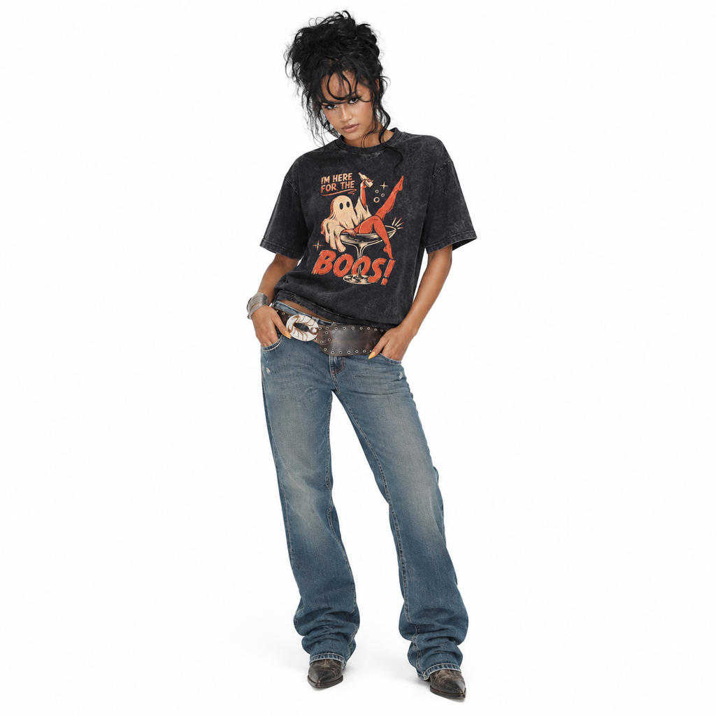 LAWLESSROW Here For The Boos Ghost Vintage  Acid Wash Tee