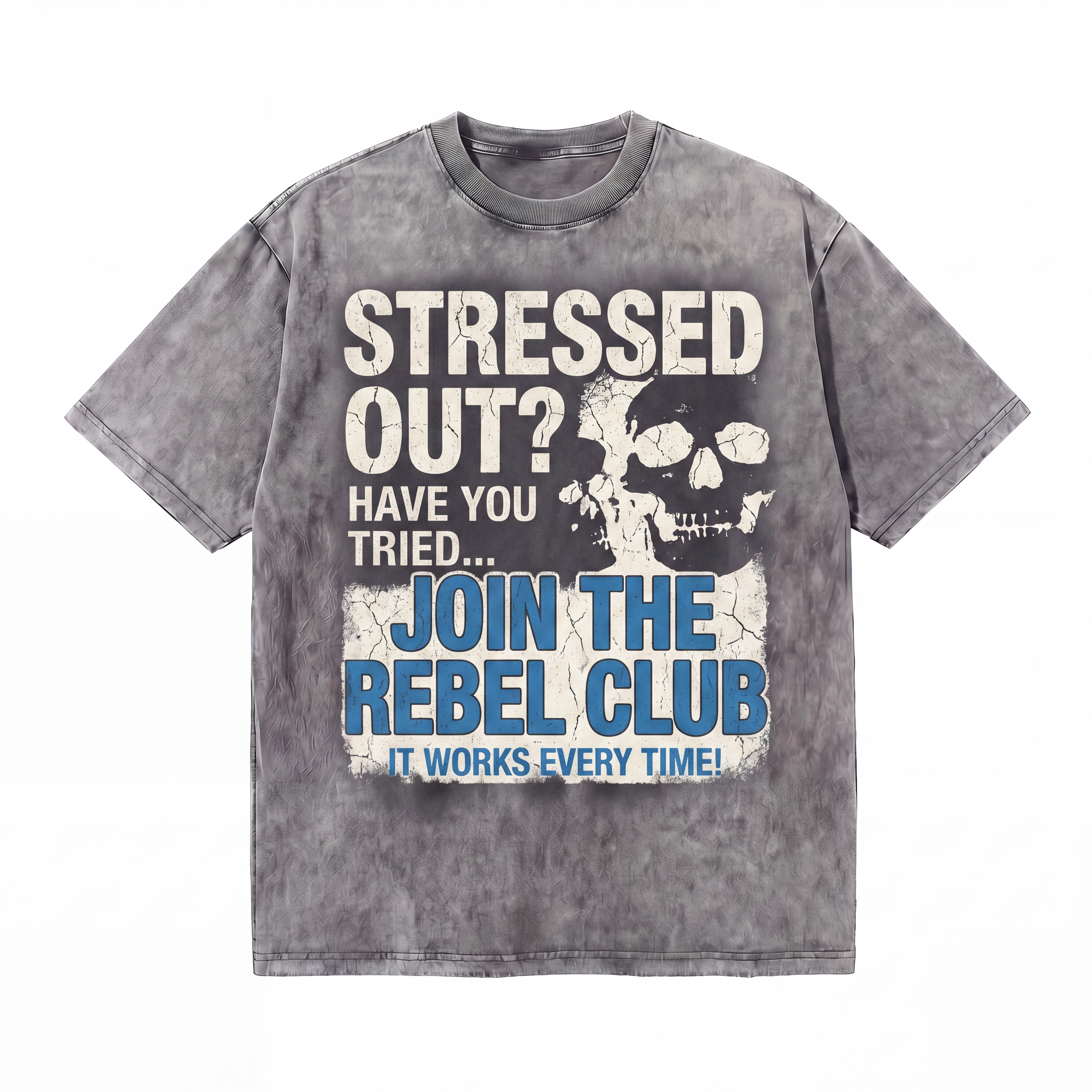 Lawless Row Join The Rebel Club Tee | Stressed Out Skull Washed Cotton Streetwear