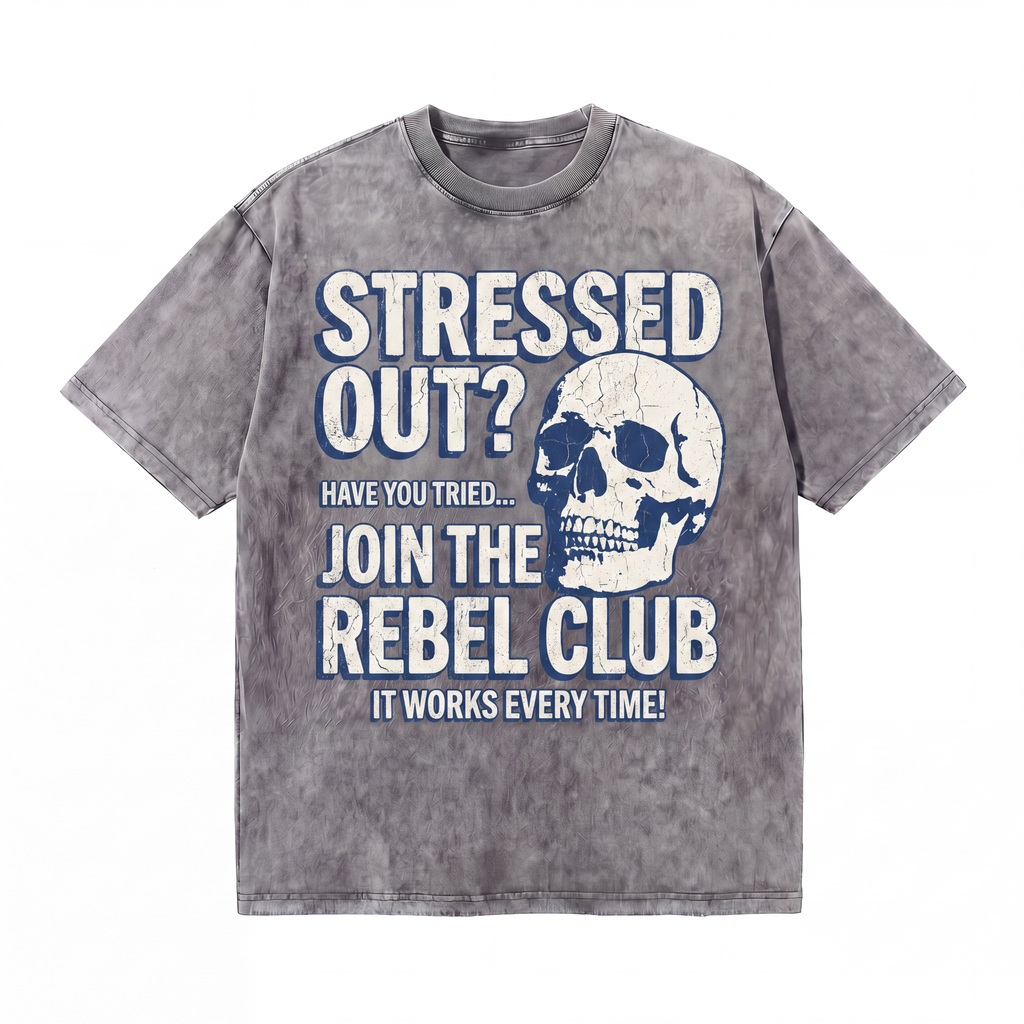 Join The Rebel Club Anti-Stress Skull Washed Cotton Oversized Tee