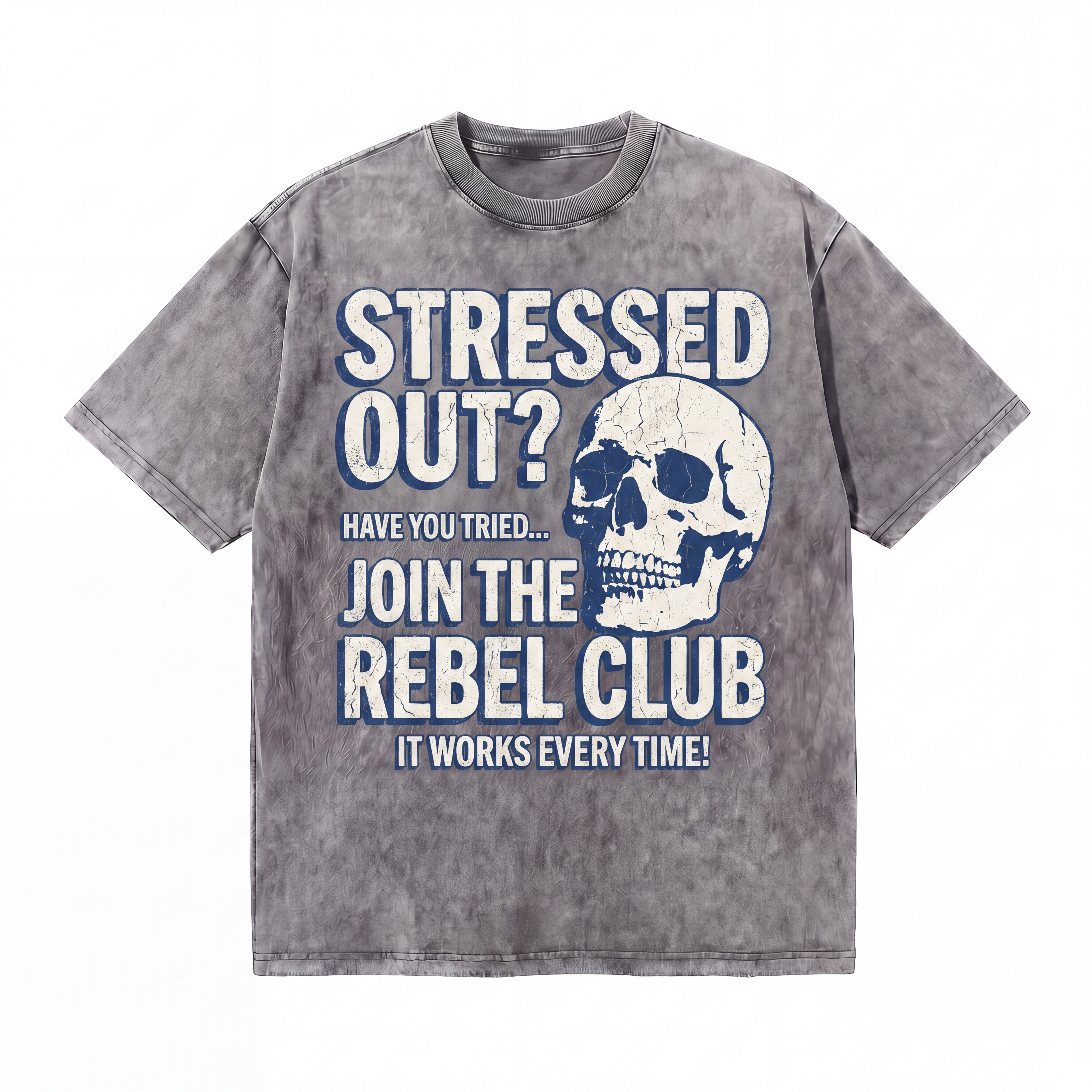 Join The Rebel Club Anti-Stress Skull Washed Cotton Oversized Tee