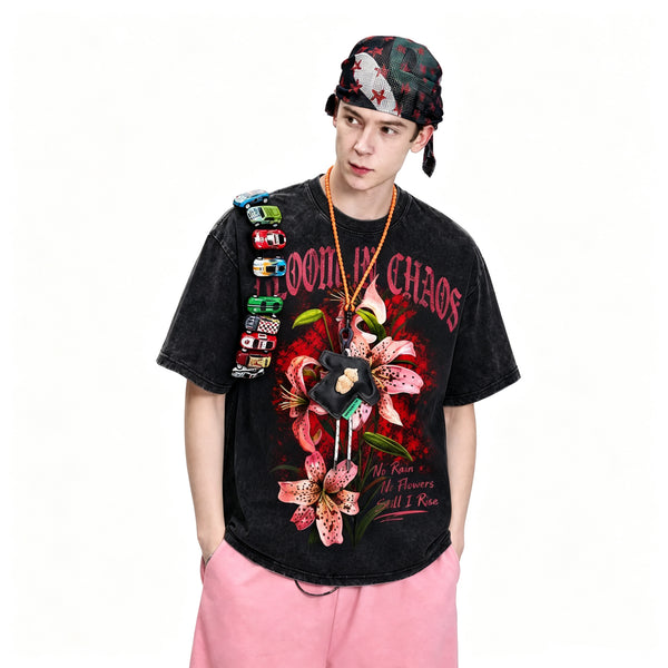LAWLESSROW Bloom In Chaos Tee  Vintage Washed Streetwear - hover