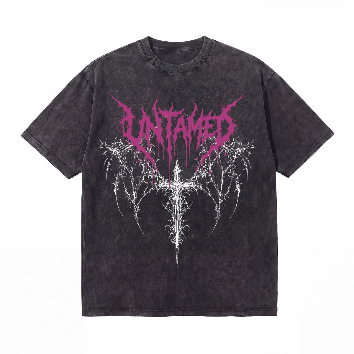 LAWLESSROW Untamed Cyber Sigilism Gothic Cross Vintage Acid Wash Tee