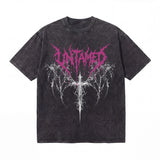 LAWLESSROW Untamed Cyber Sigilism Gothic Cross Vintage Acid Wash Tee