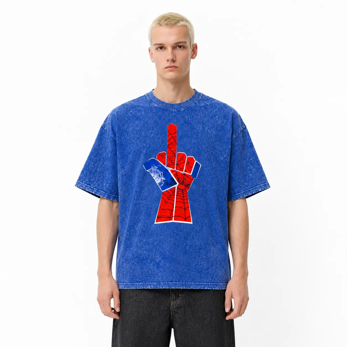 LAWLESSROW Spider-Man Middle Finger Vintage Acid Wash Tee