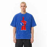 LAWLESSROW Spider-Man Middle Finger Vintage Acid Wash Tee
