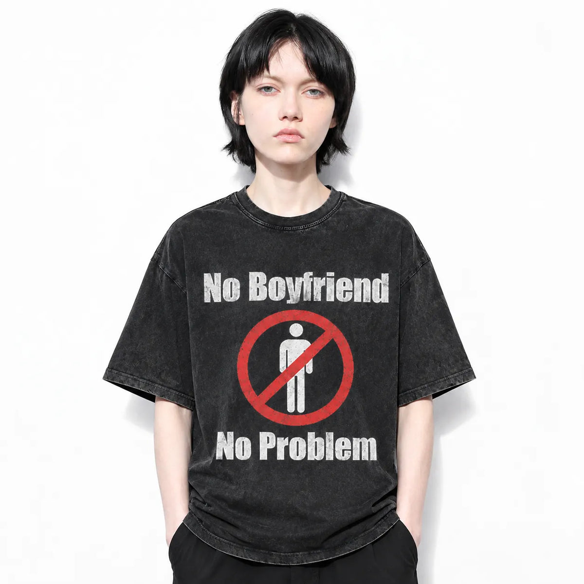 LAWLESSROW No Boyfriend No Problem Vintage Acid Wash Tee