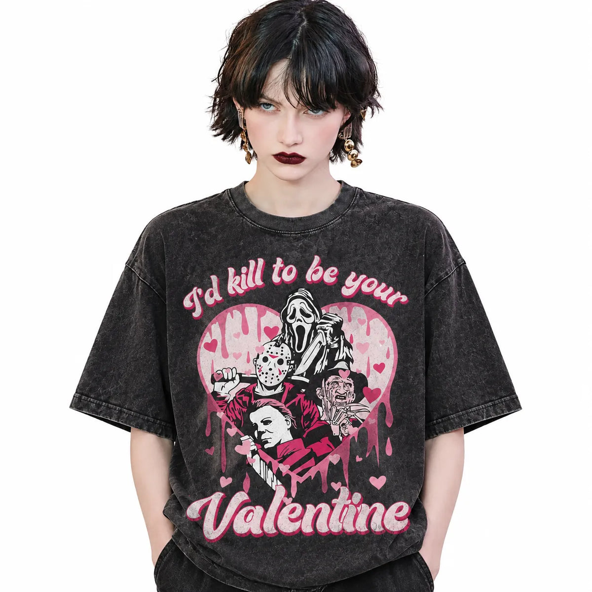 LAWLESSROW Horror Valentine Vintage Acid Wash Tee