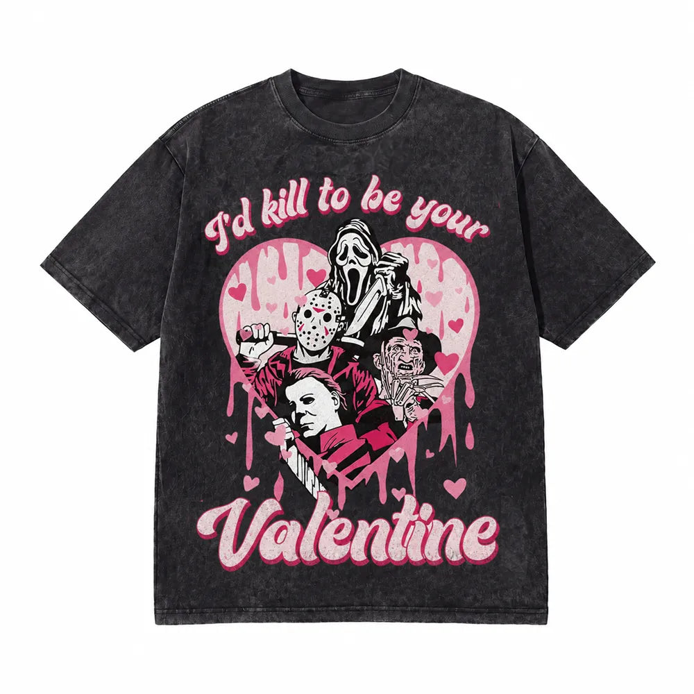LAWLESSROW Horror Valentine Vintage Acid Wash Tee