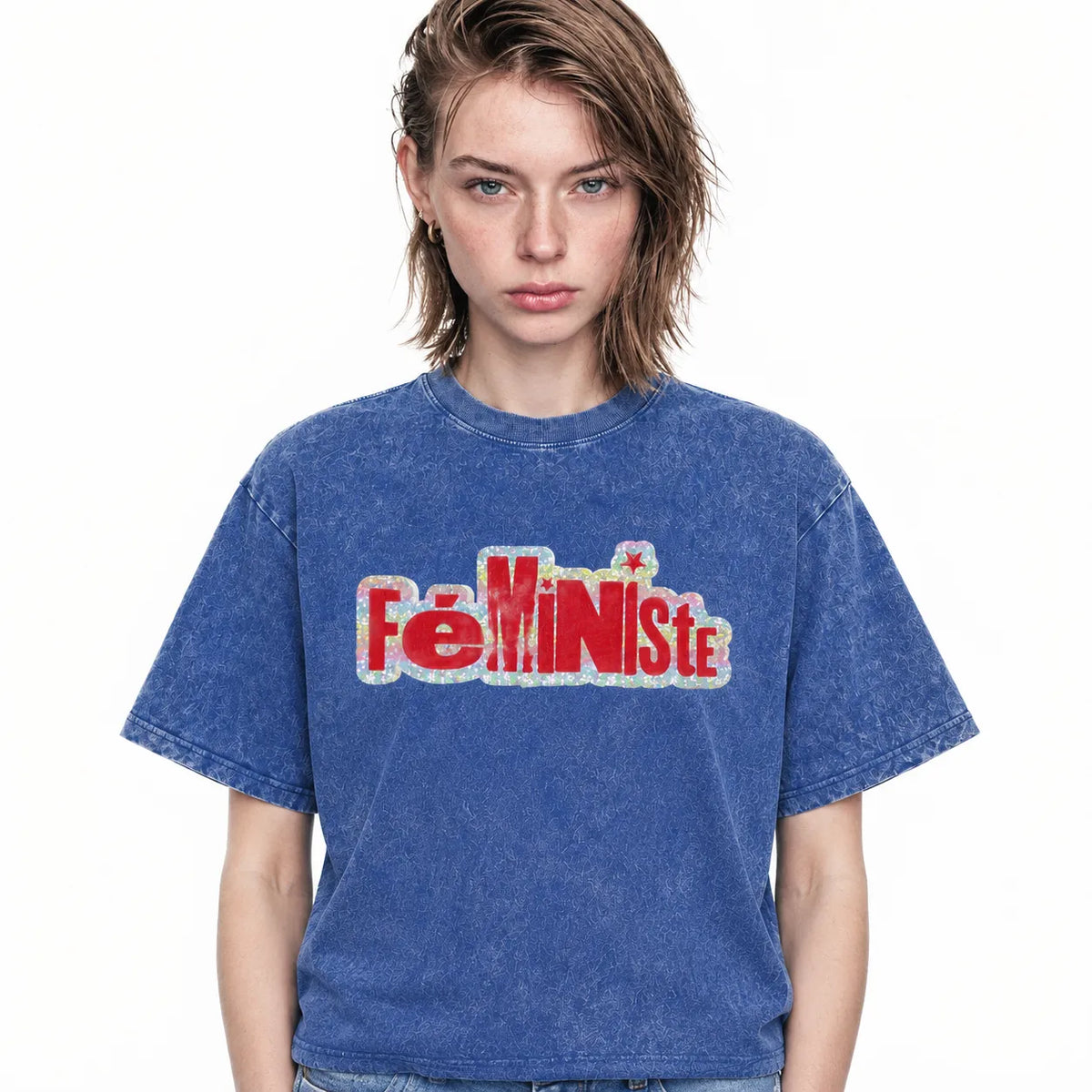 LAWLESSROW Féministe Vintage Acid Wash Tee