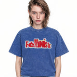 LAWLESSROW Féministe Vintage Acid Wash Tee